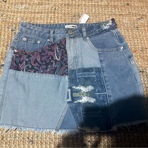 Fashion Nova Denim Patchwork Mini Skirt